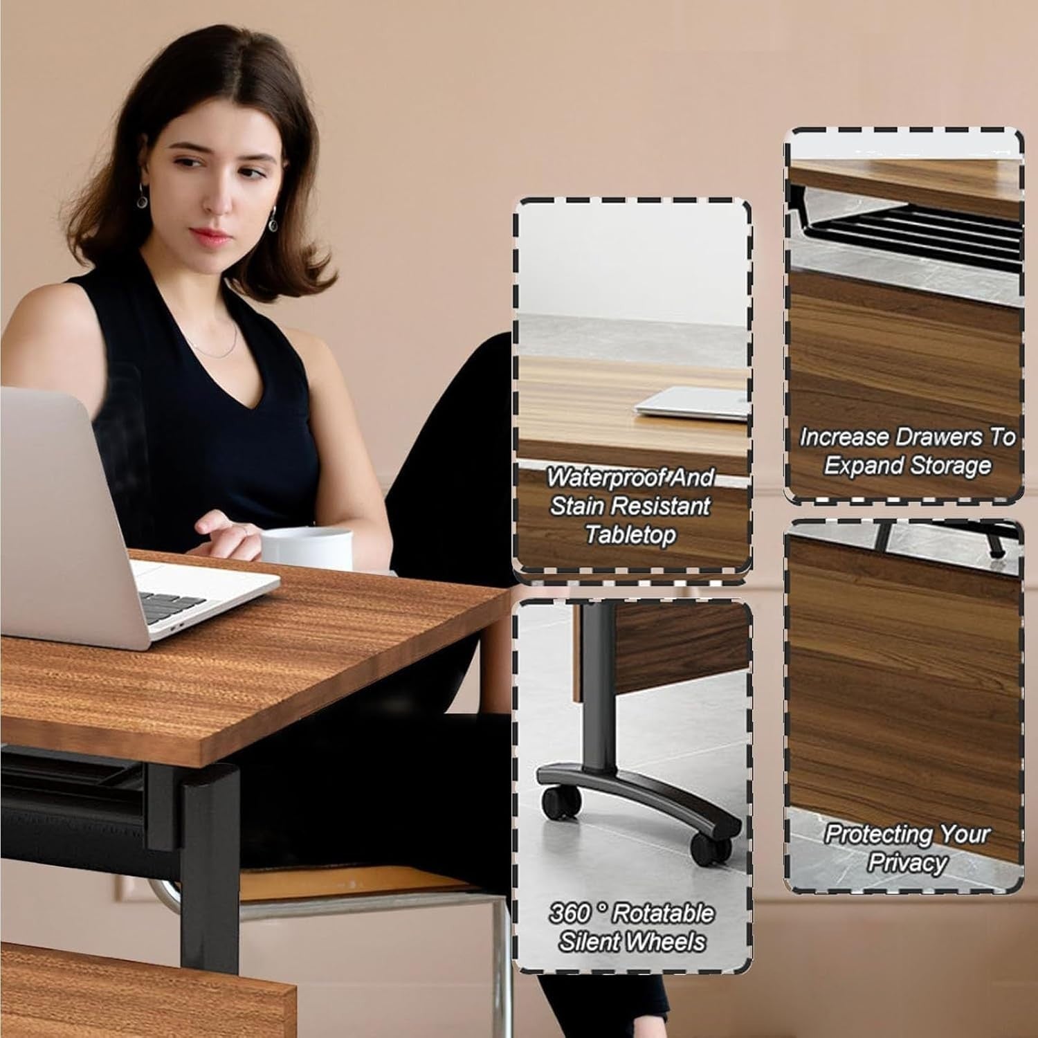 Mobile Folding Conference Table – Flip-Top Desk w/ Locking Wheels for Training