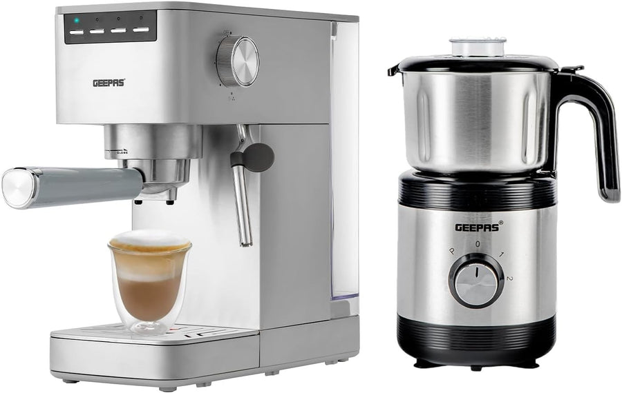 1450W Espresso Machine & 450W Grinder Set | 15-Bar Pressure | Milk Frother