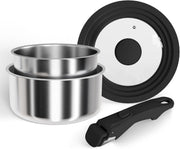 4Pcs Stainless Steel Saucepan Set with Removable Handle & Silicone Lid – 18 20cm