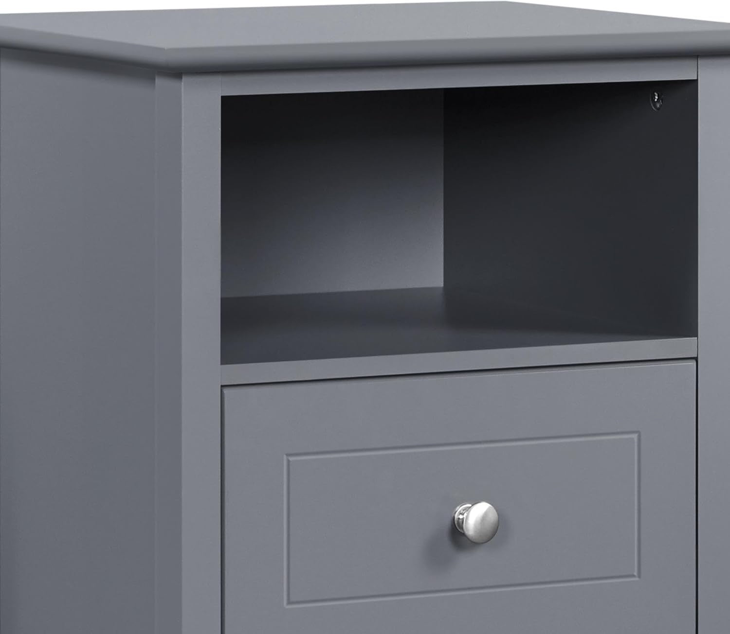 Dark Grey Bedside Table with Drawers & Open Shelf – Modern Wooden Nightstand