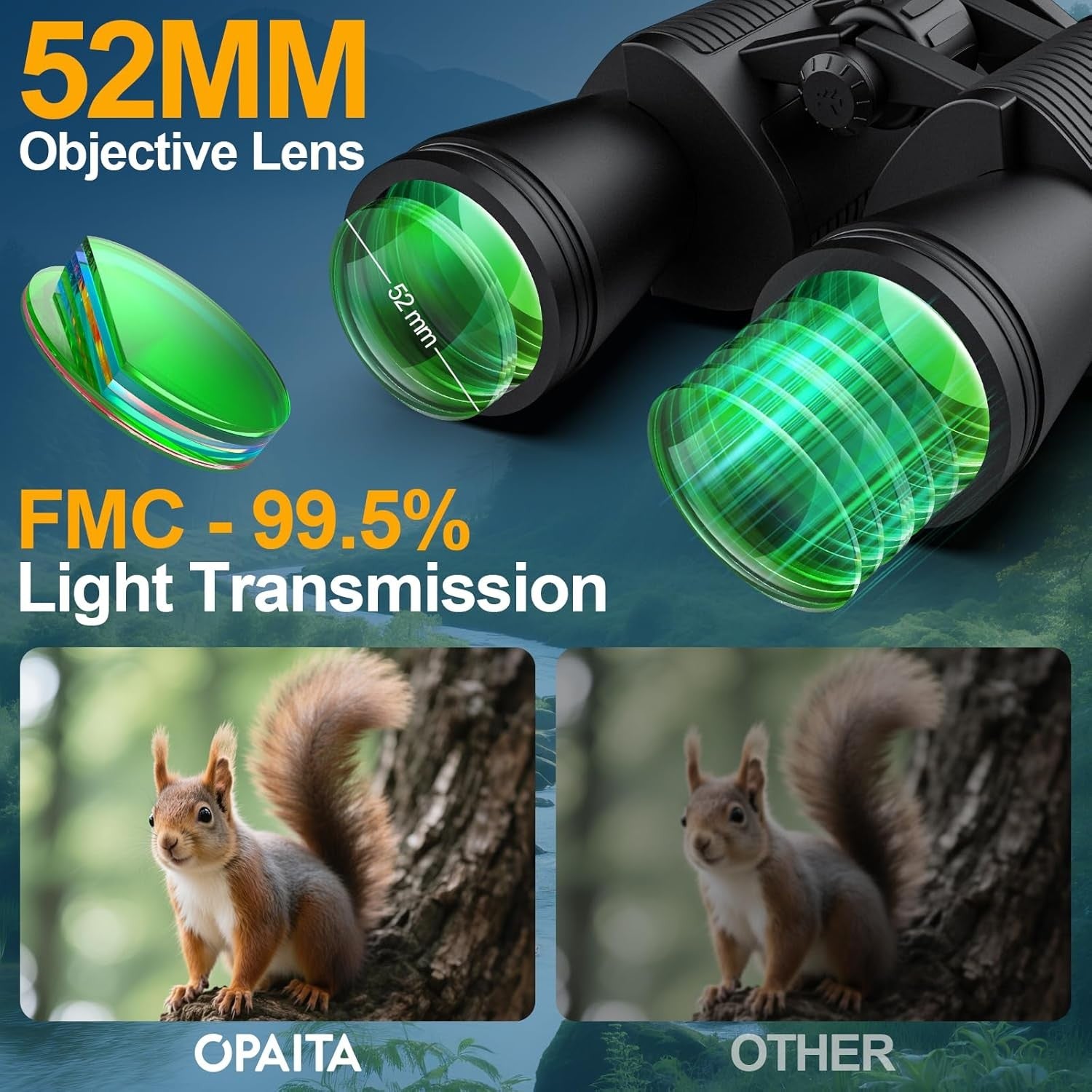 20x52 High Power HD Binoculars Wide View Low Light Vision for Bird Watching Hiki