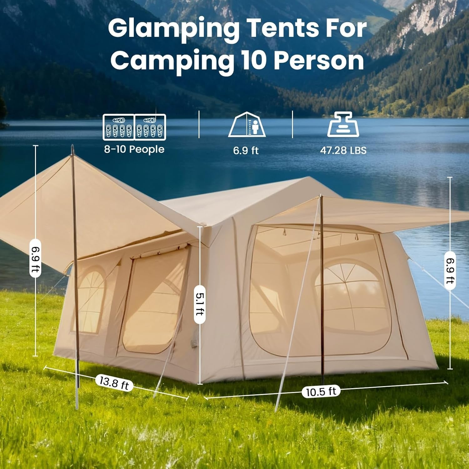 Inflatable Camping Tent 4 Season Waterproof Oxford Glamping