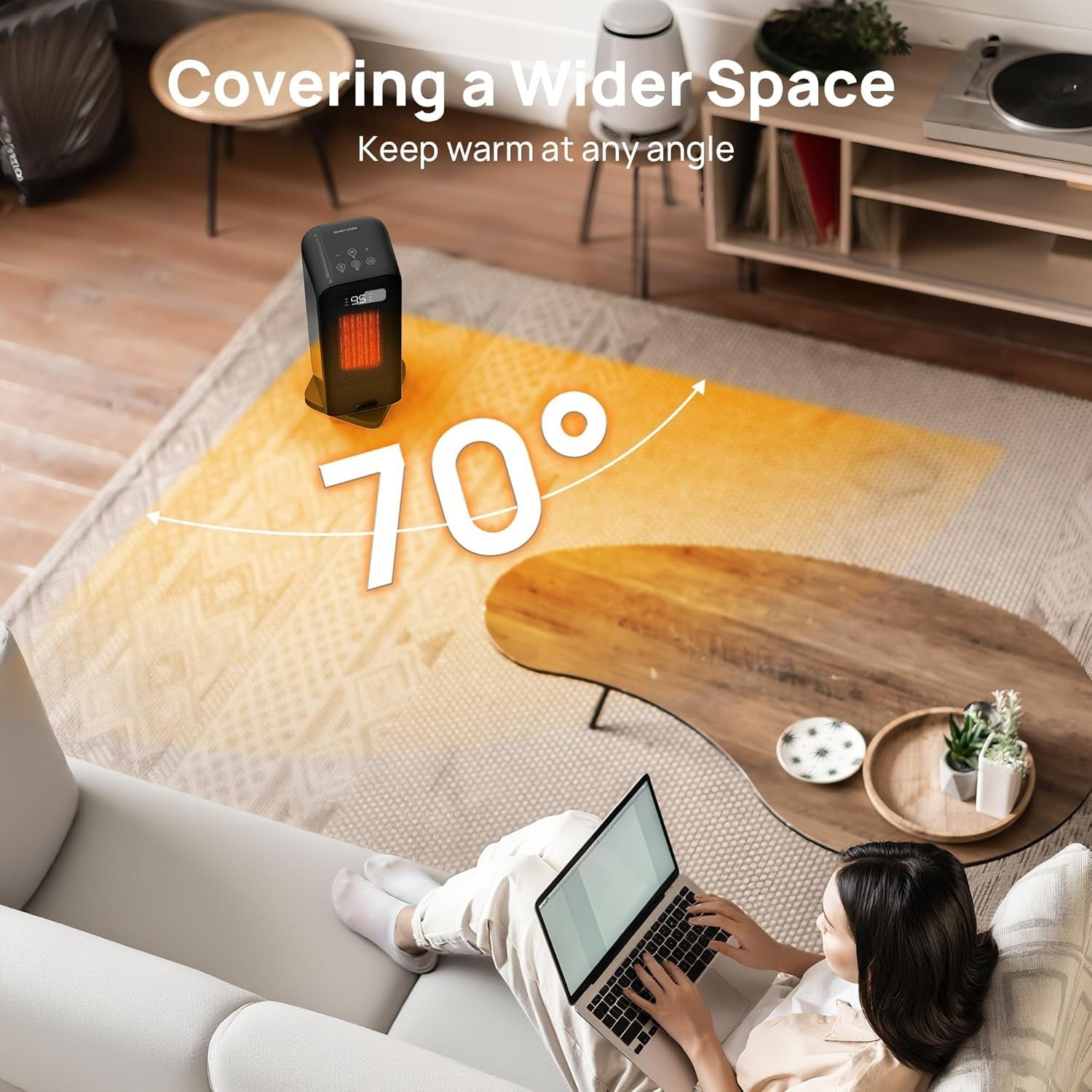 1500W Smart Tower Heater WiFi Voice Control Energy Efficient Black