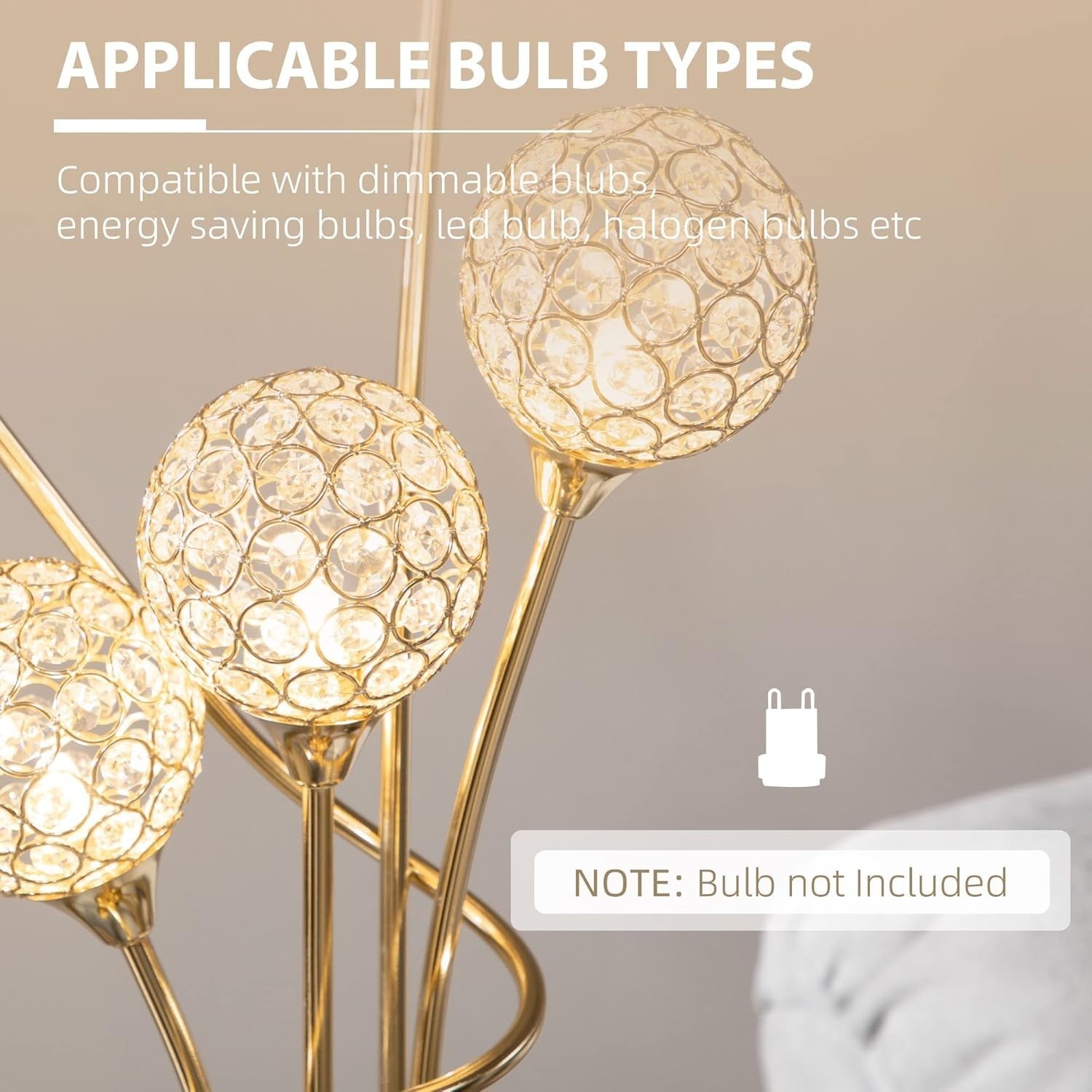 Crystal 5-Light Modern Floor Lamp G9 Elegant Tall Gold Stand for Living Room