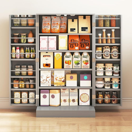 Kitchen Cupboard Pantry Cabinet 17 Shelves 2 Doors Grey Small