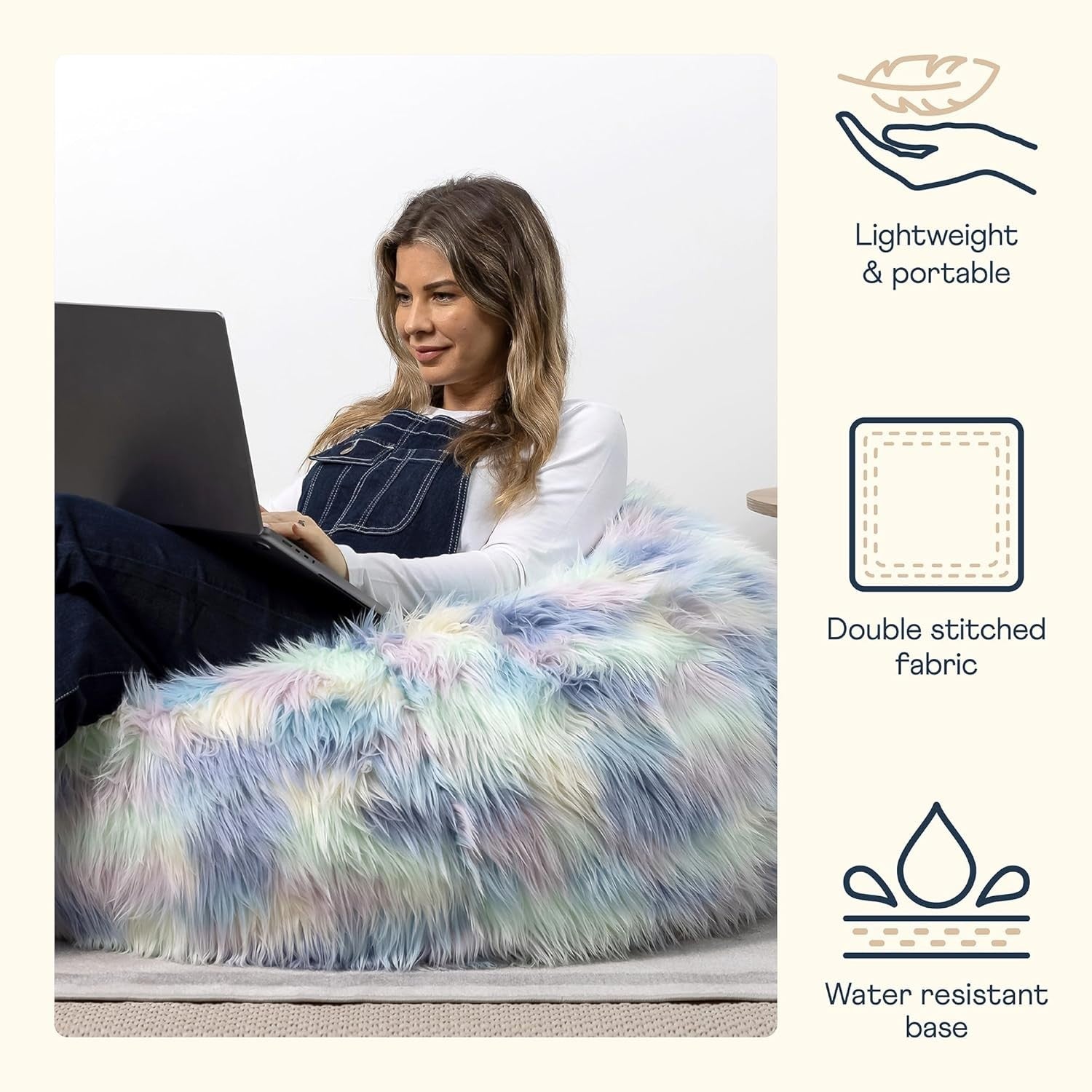 Luxury Faux Fur Bean Bag Chair Soft Round Seat, Indoor Lounge Room Decor