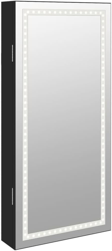 Compact LED Jewelry Mirror Cabinet Lockable Wall Hanging Storage Black