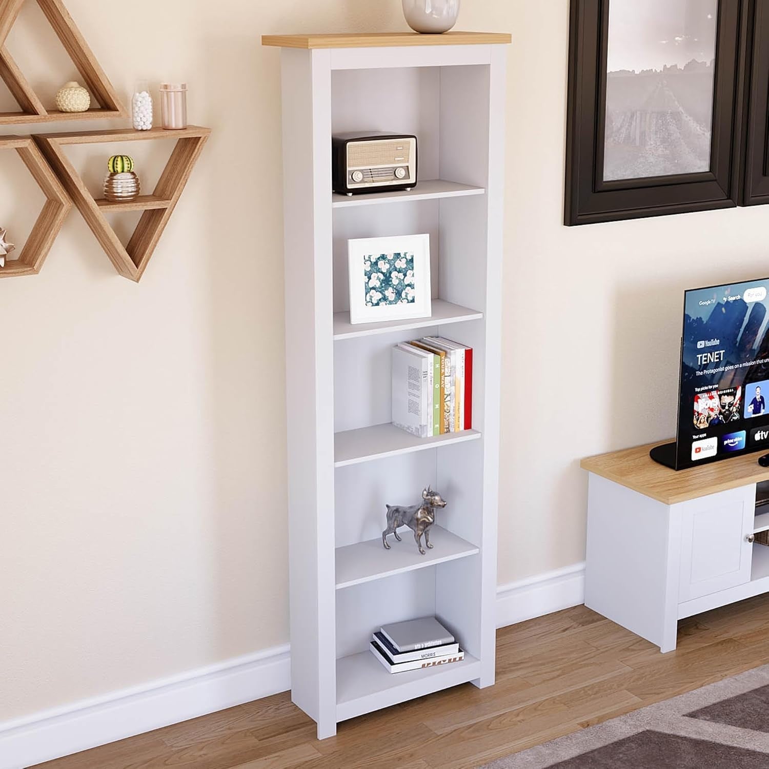 5 Tier Modern White Ladder Bookcase – Tall Display Storage Shelf Unit 175cm