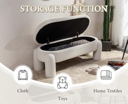 Faux Fur Upholstered Storage Bench Modern Bedroom Window Seat White