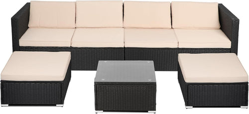 6 Seater Rattan Garden Sofa Set | Modular Outdoor Patio Lounge with Table