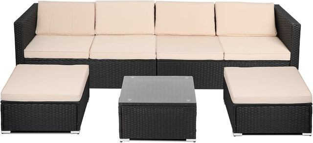 6 Seater Rattan Garden Sofa Set | Modular Outdoor Patio Lounge with Table