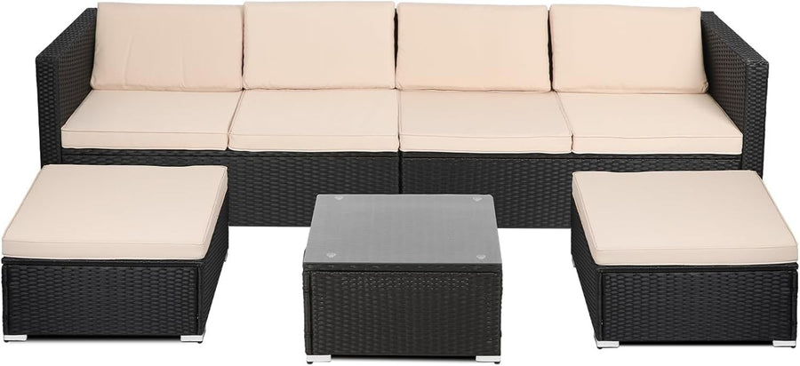 6 Seater Rattan Garden Sofa Set | Modular Outdoor Patio Lounge with Table