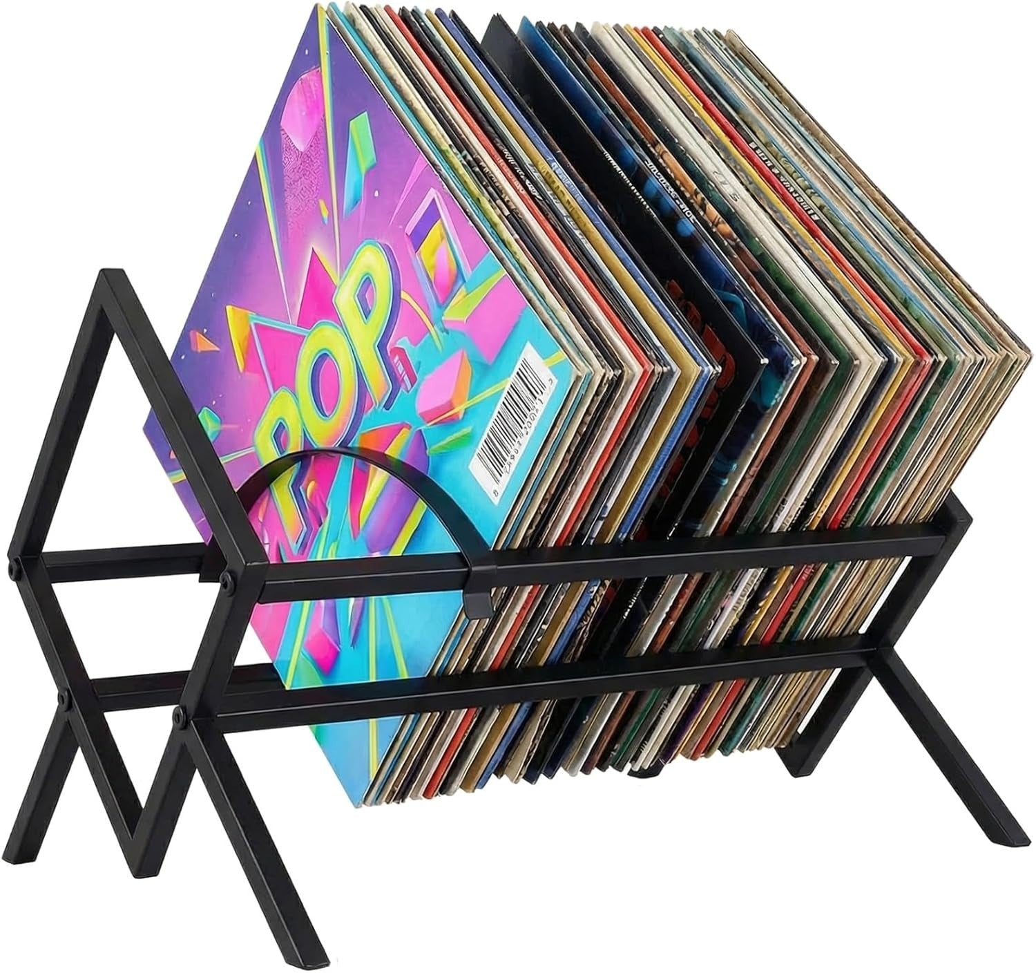 Vinyl Record Storage Rack Metal LP Album Display Stand Holder Black