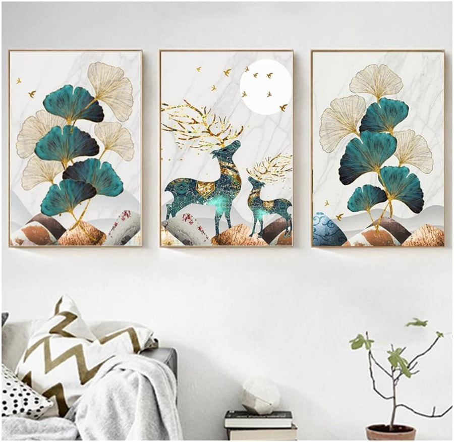 3-Piece Abstract Ginkgo Wall Art Canvas Prints Bedroom Living Room