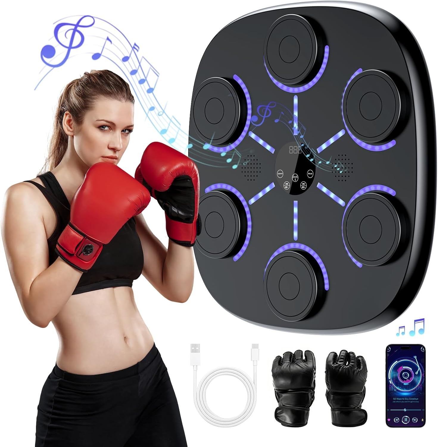 Music Boxing Machine Bluetooth LED Punch Pad Wall Mounted Home Fitness Trainer