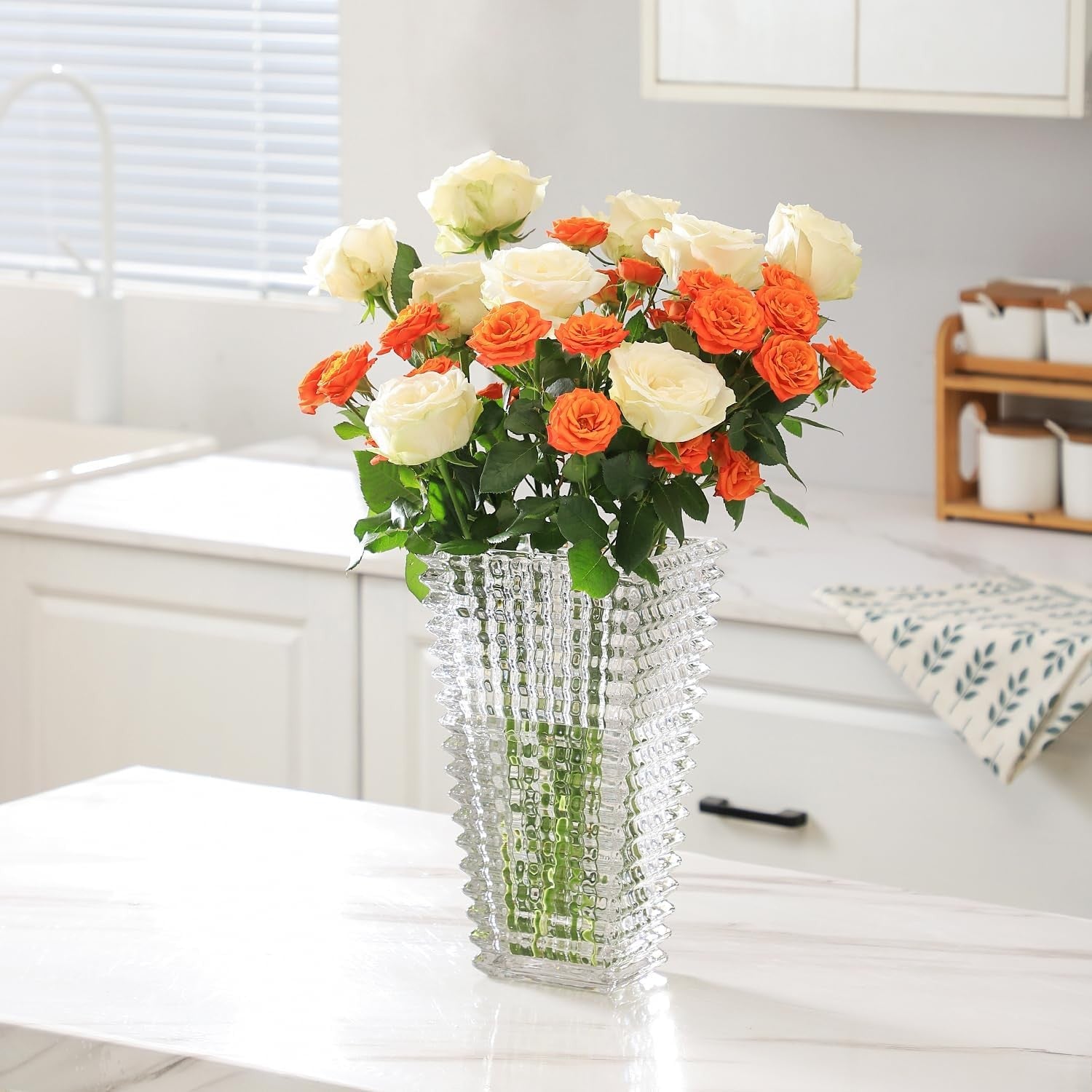 Clear Crystal Glass Vase XL Square Modern Flower Display Table Home Decor