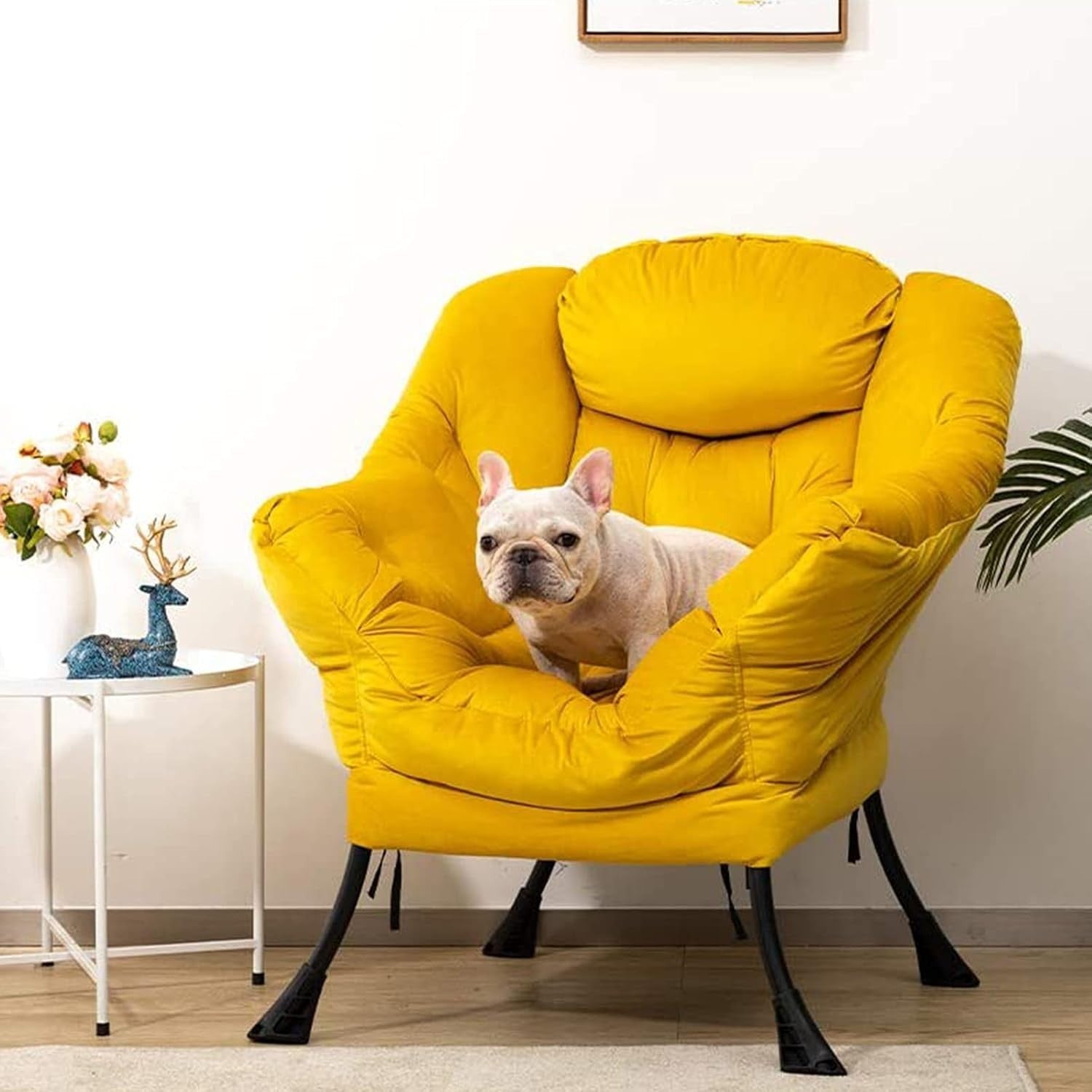 Velvet Accent Armchair with Steel Frame | Comfy Reading & Relax Chair Yellow