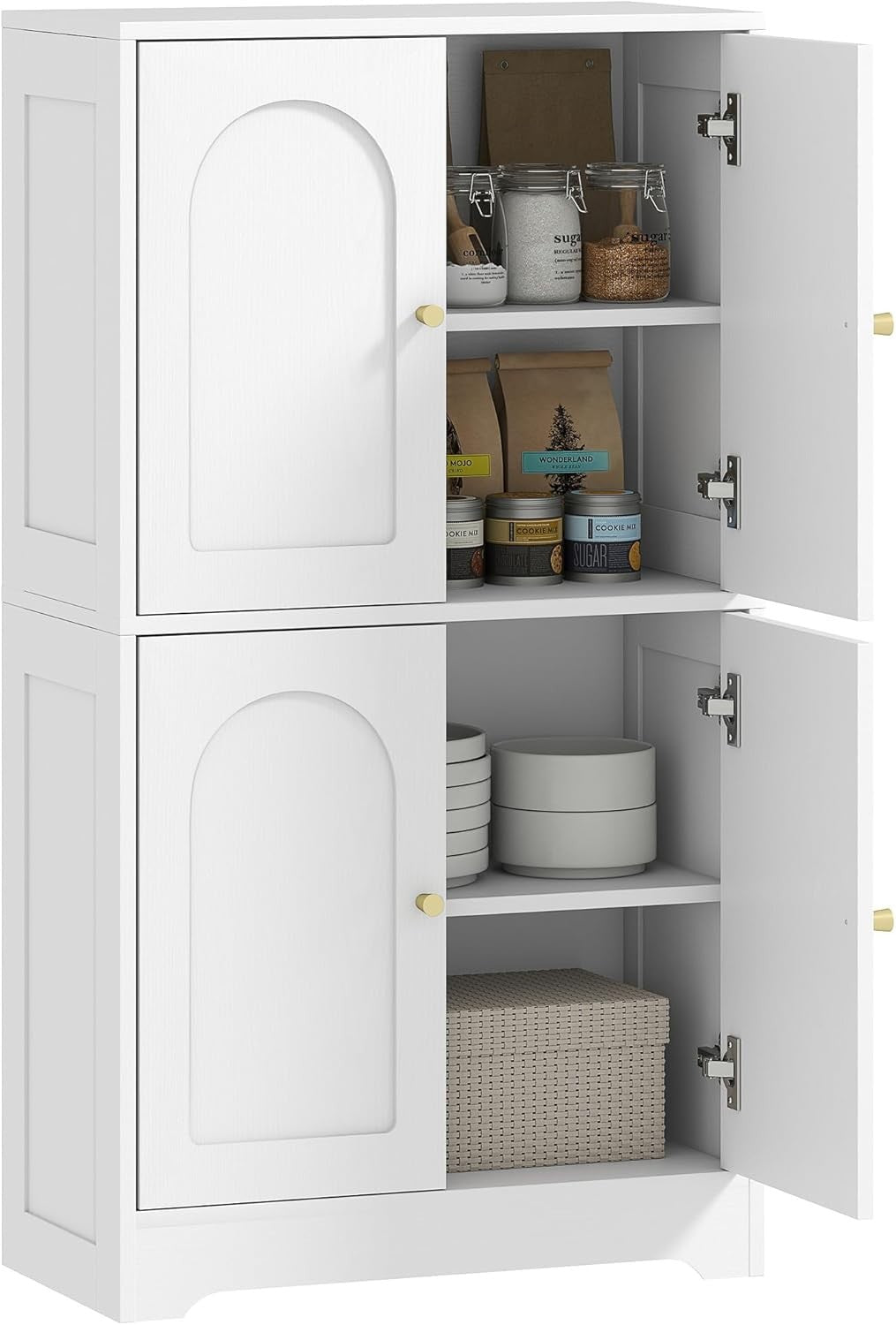 White 4 Door Kitchen Cupboard Freestanding Cabinet with Adjustable Shelves 110cm