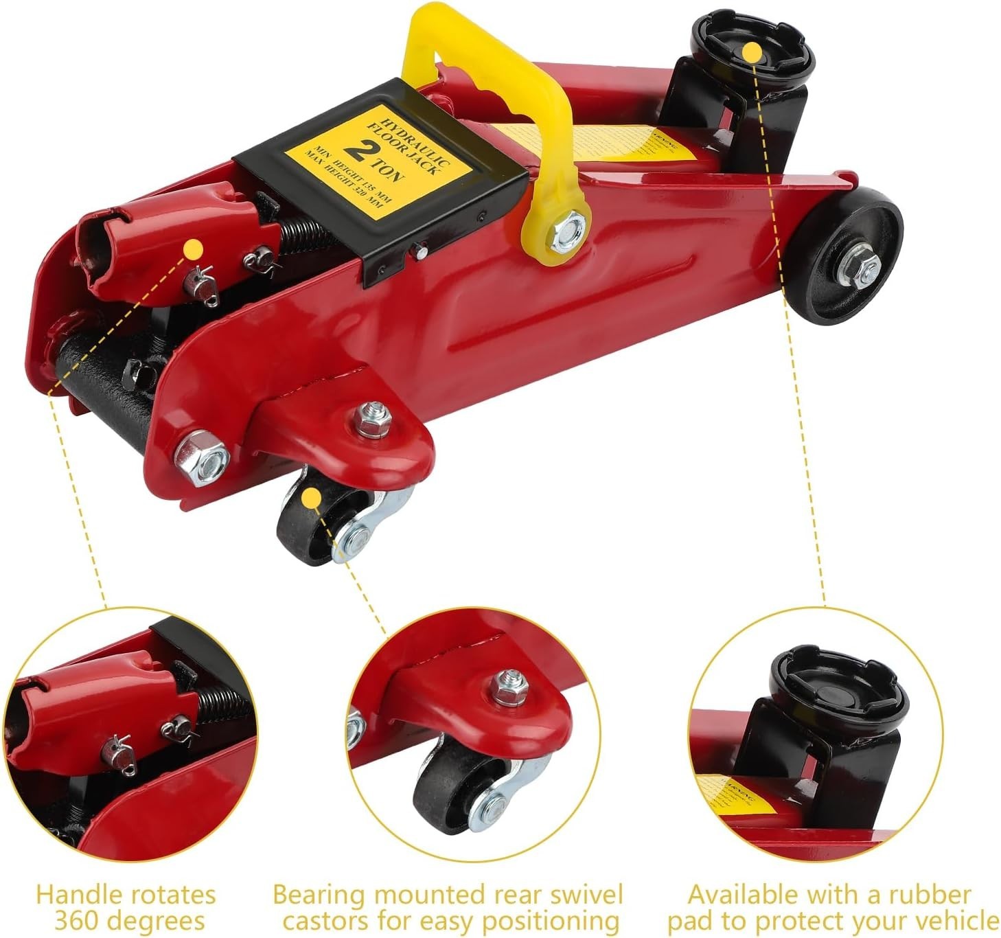 2 Ton Hydraulic Trolley Jack 135–320mm Low Profile Car Lift w/ Case Red