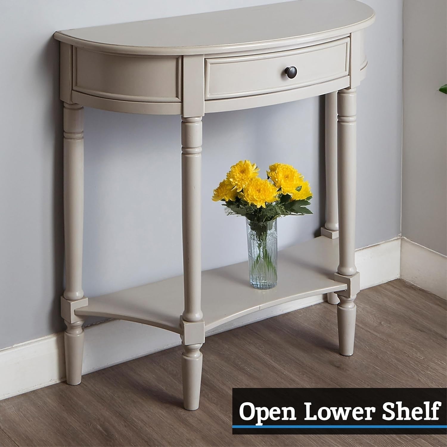 Narrow Half Moon Console Table with Drawer, Slim Hallway Accent 78cm