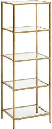 Tall 5-Tier Gold Glass Shelf Unit | Modern Display Rack Storage for Home Office