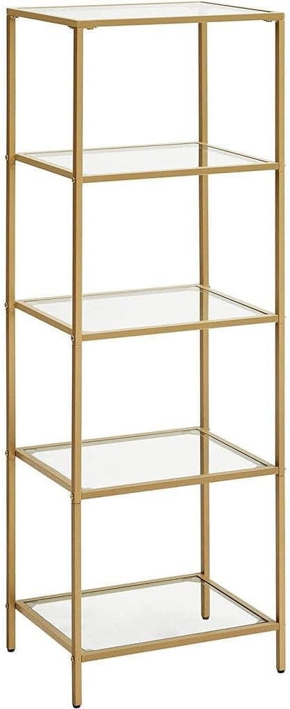 Tall 5-Tier Gold Glass Shelf Unit | Modern Display Rack Storage for Home Office