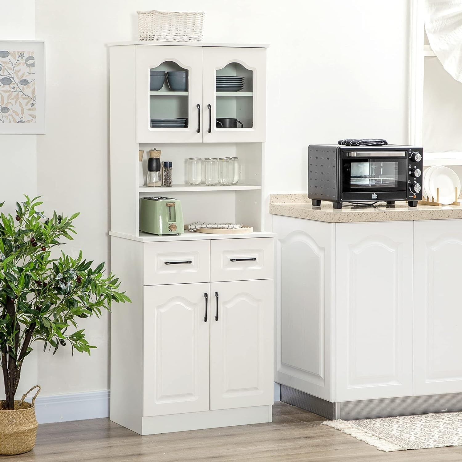White Tall Kitchen Cupboard 168cm Pantry Storage Cabinet Shelves Unit