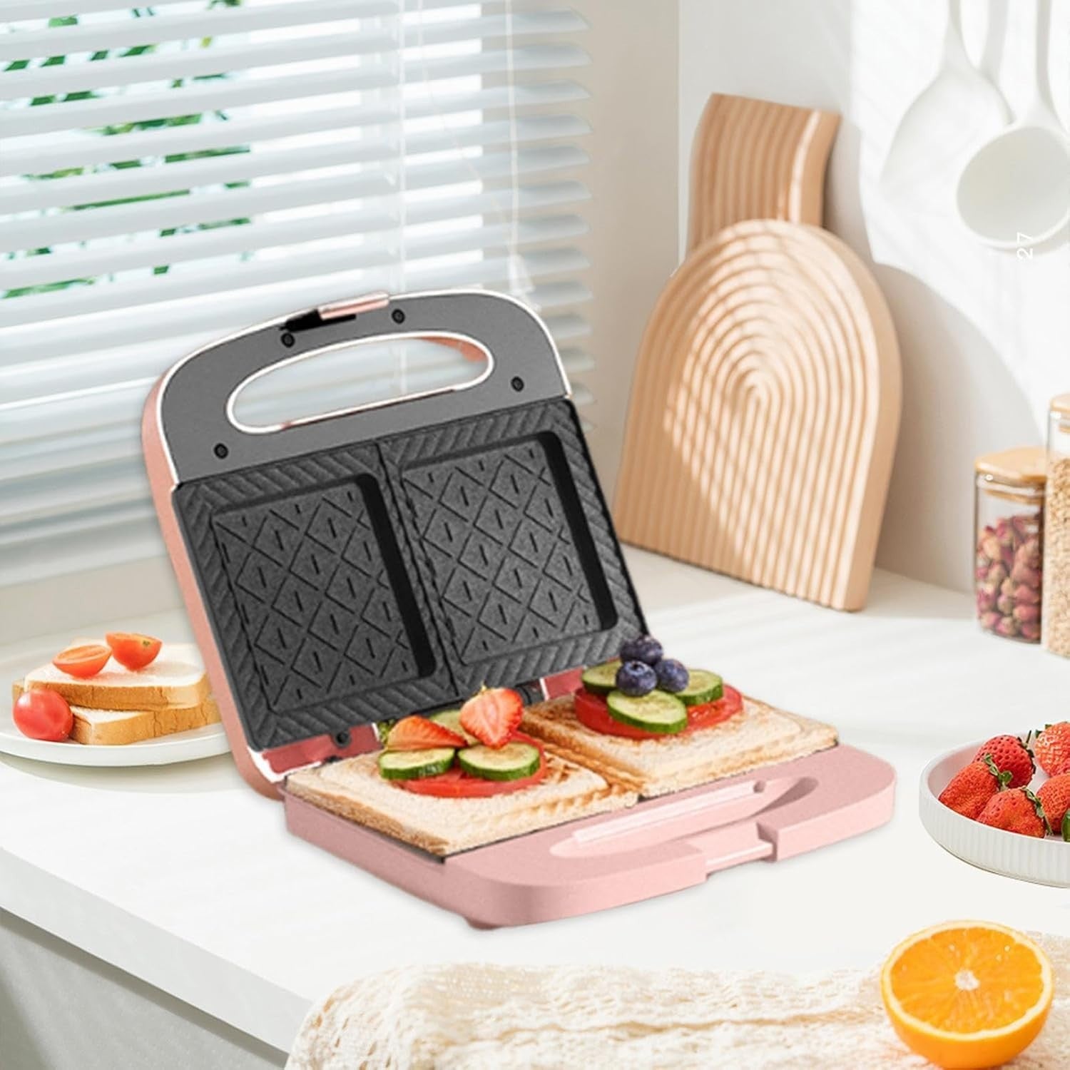 Multifunctional Pink Sandwich Maker Panini Press Burger Toaster 1200W