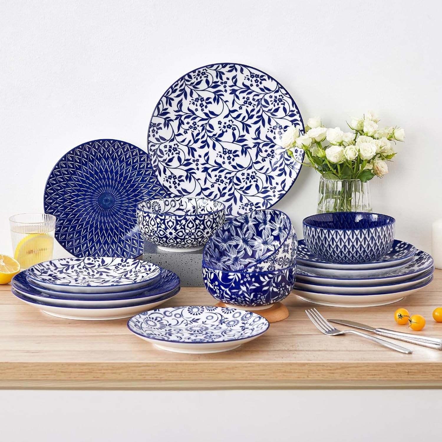 Set of 6 Vintage Blue Dinner Plates 10.25in Ceramic Scratch Resistant