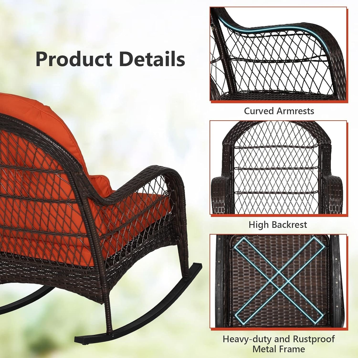 Rattan Rocking Chair Outdoor Patio Seat w/ Cushion Garden Deck Porch