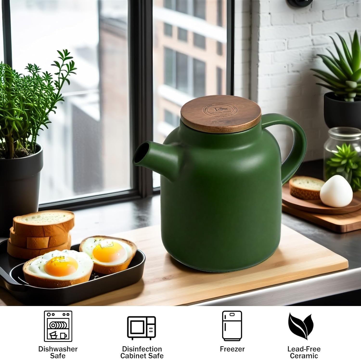 Large Ceramic Teapot 1500ml with Infuser Wood Lid Loose Leaf Tea Pot
