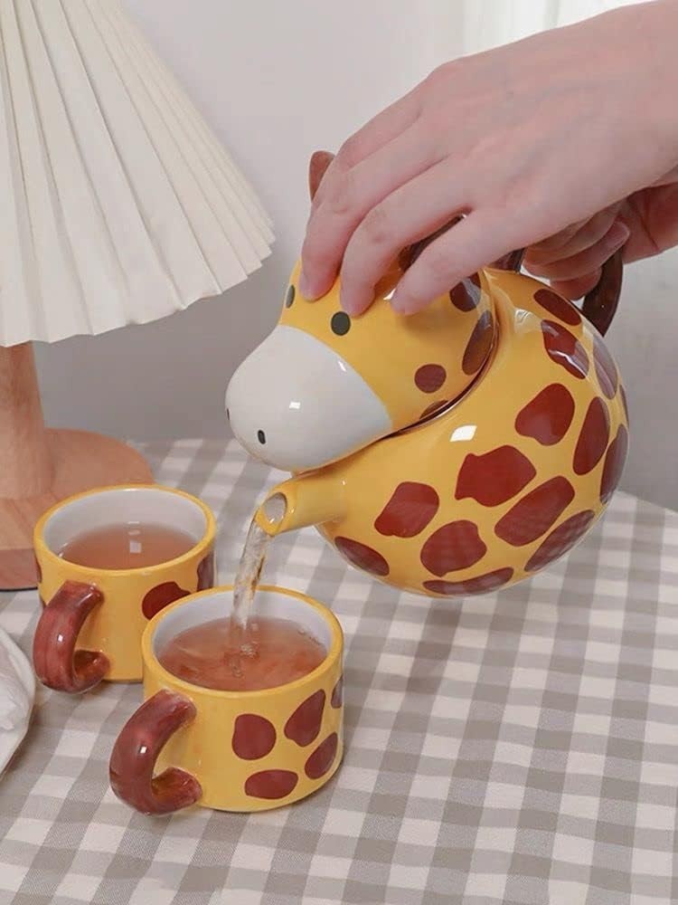 Giraffe Teapot and 2 Cup Set Hand Painted Porcelain Tea Pot 500ml
