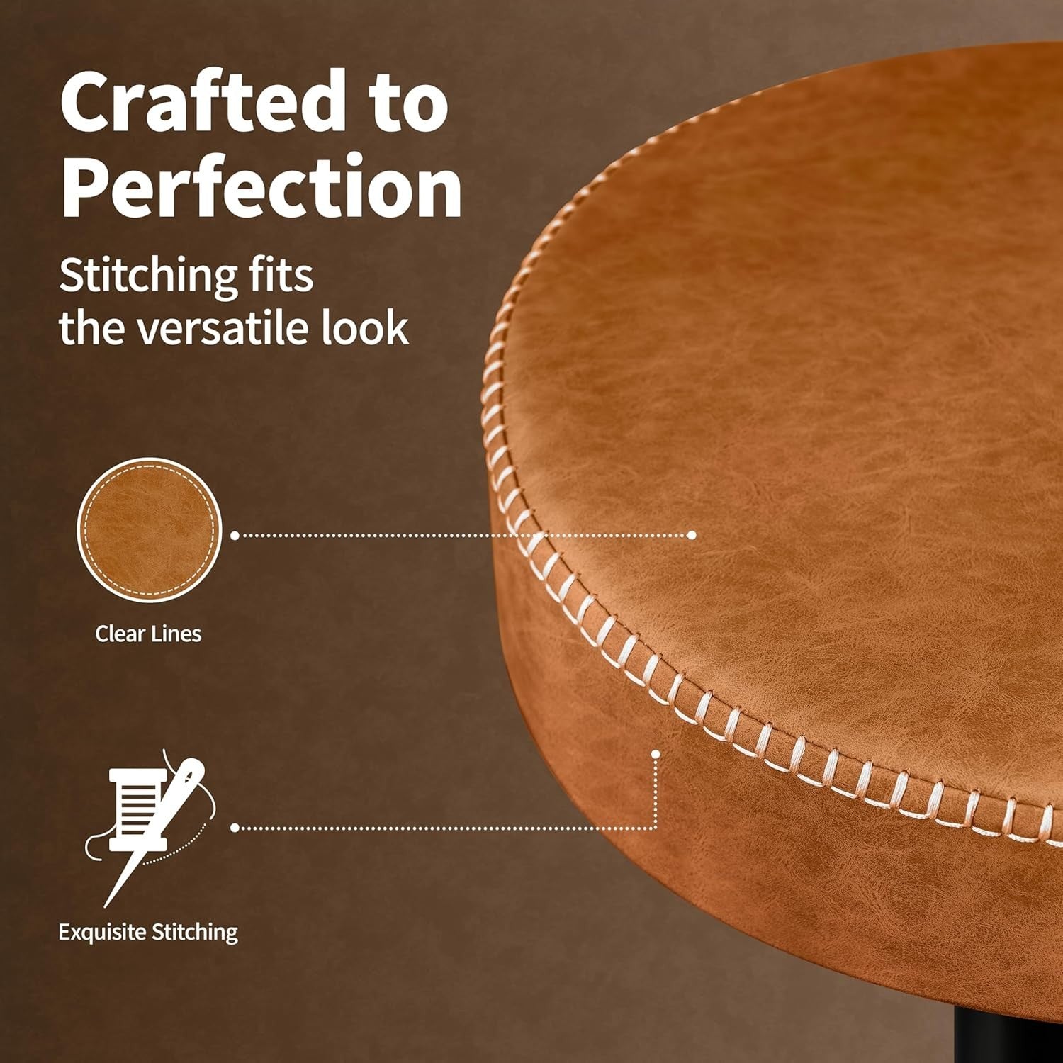 2PCS Brown Adjustable Swivel Bar Stools 36cm Round Kitchen Chairs
