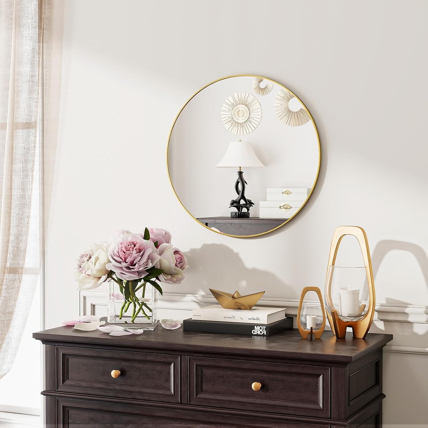 Round Wall Mirror 50cm with Clear Tempered Glass & Gold Aluminum Frame
