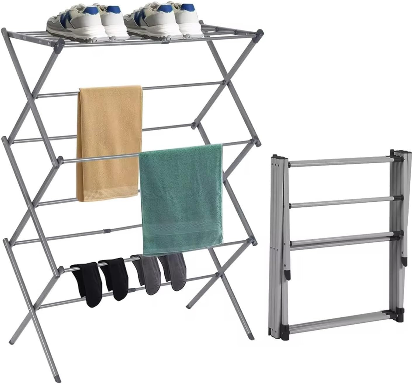 3 Tier Clothes Airer Drying Rack Foldable Adjustable Indoor Space Saving