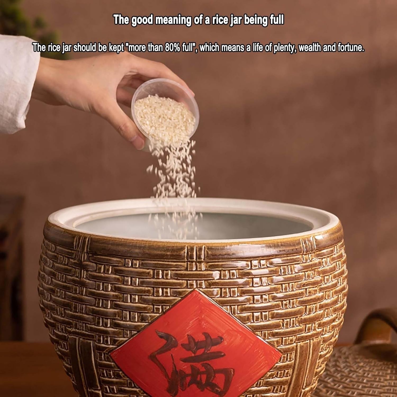 10KG Chinese Retro Ceramic Rice Jar Sealed Grain Storage Container
