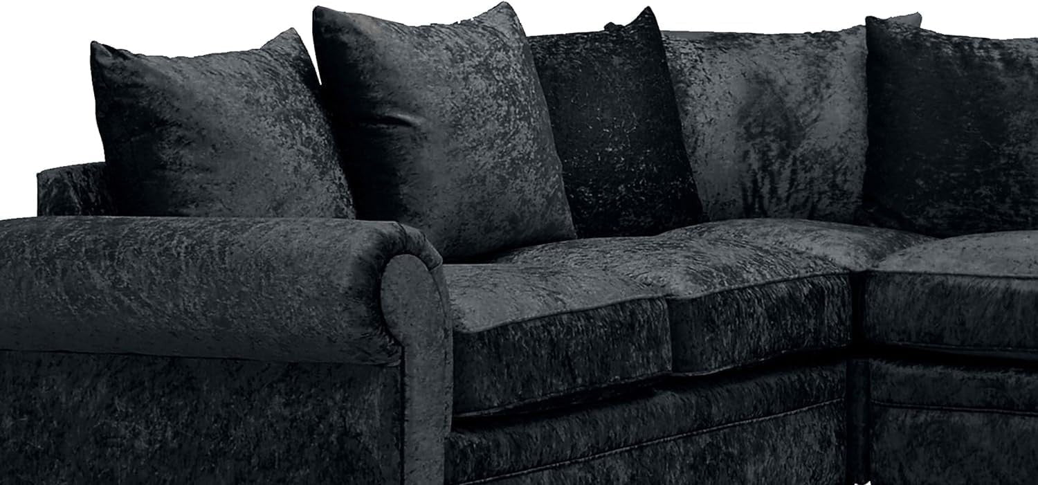5 Seater Crushed Velvet Corner Sofa Suite Black L-Shape 210x210cm Couch