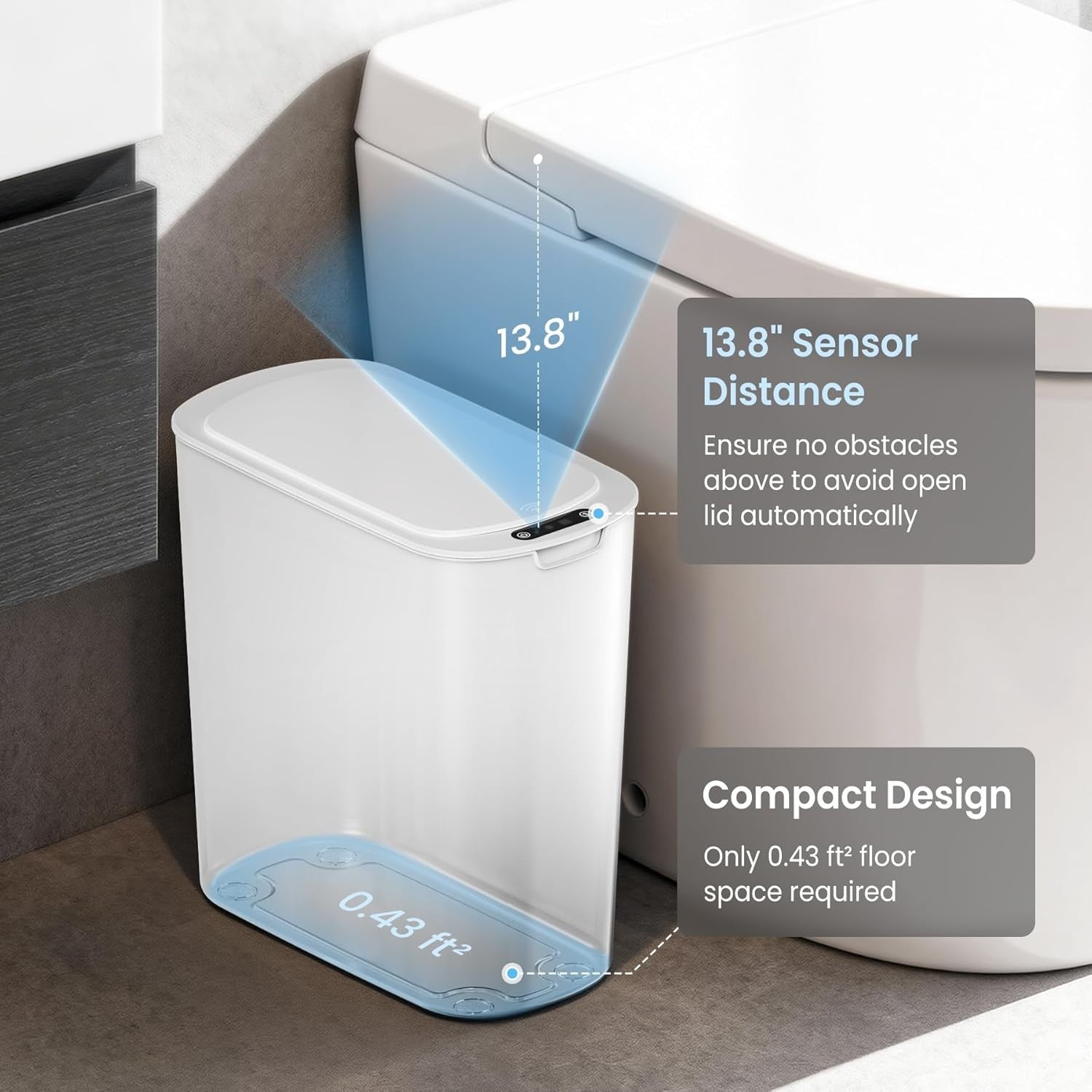 2.6G Touchless Motion Sensor Trash Can | Smart Bathroom Waste Bin