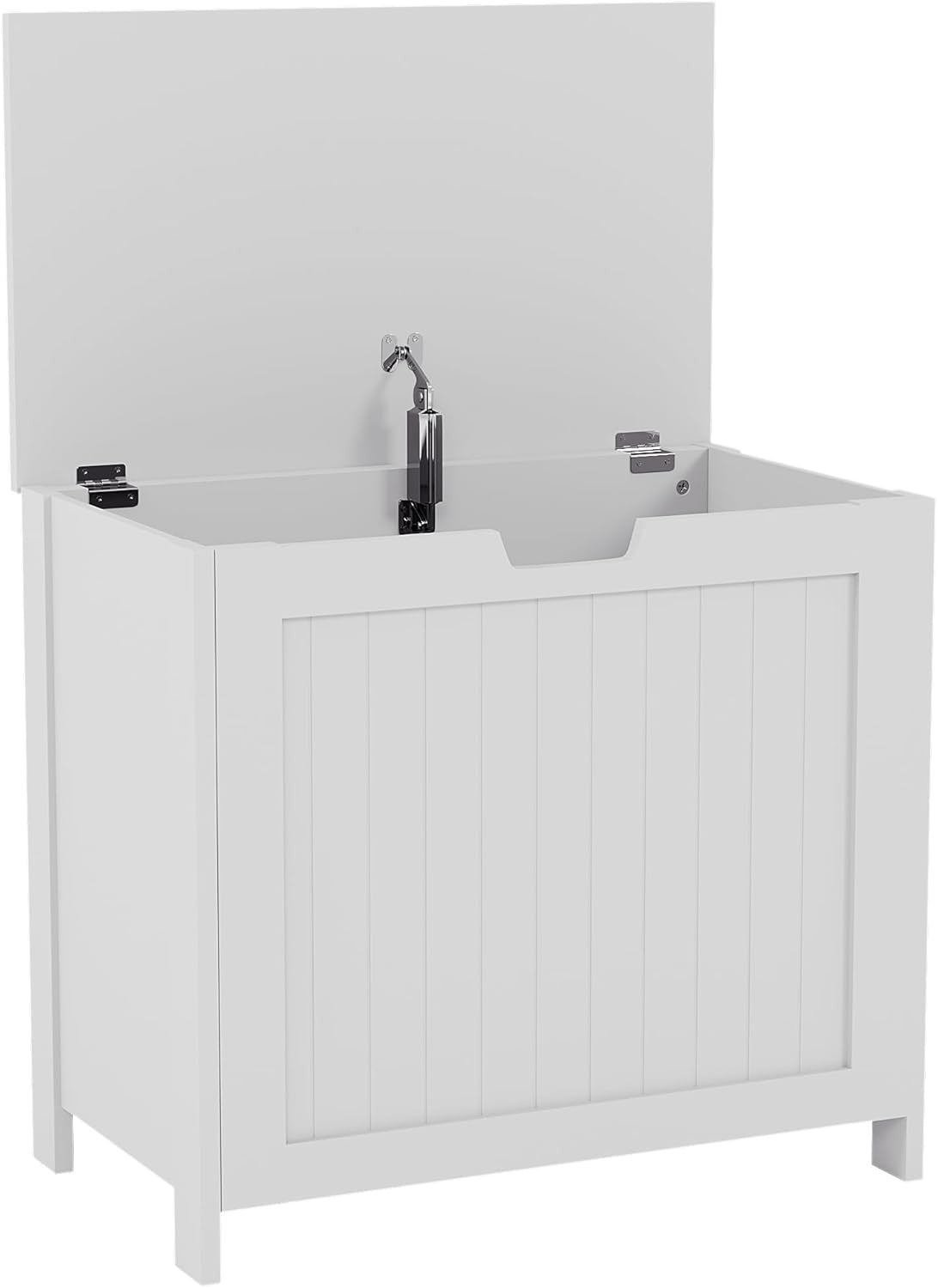 White Wooden Laundry Hamper Large Modern Hinged Lid Basket 56×60×35cm FSC Wood
