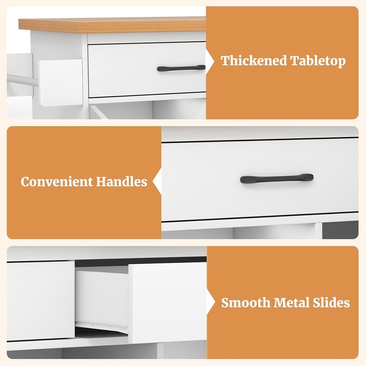 Mobile Kitchen Island Cart with Trash Storage, Adjustable Shelves.