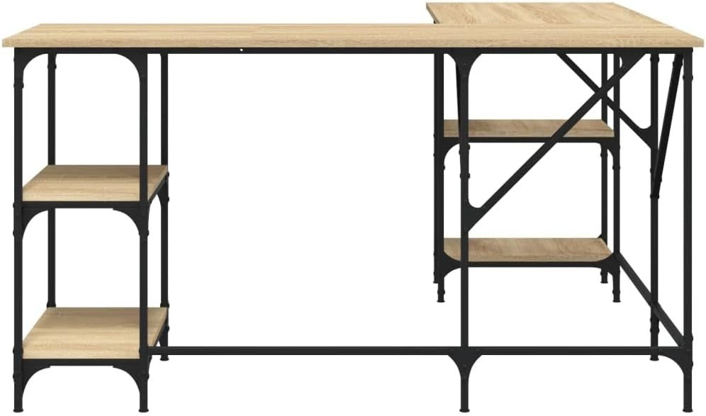 L-Shape Corner Desk with Shelves 139cm Sonoma Oak Home Office Computer Table
