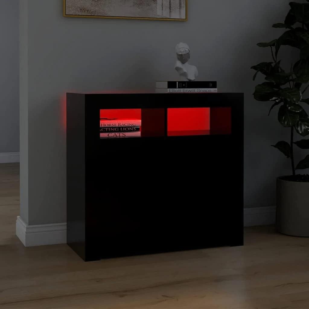 Concrete Grey LED Sideboard Cabinet Cupboard Storage Unit 80cm Modern Home