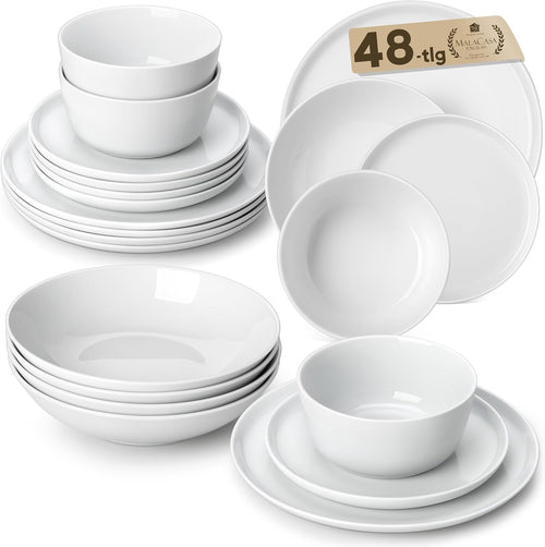 48pc Porcelain Dinnerware Set Plates Bowls Microwave Dishwasher Safe