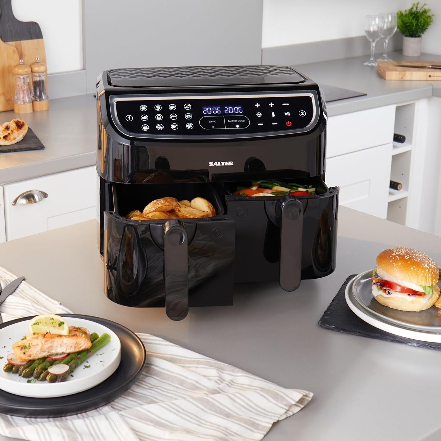 Dual Cook Air Fryer 9L | 12 Functions, Sync & Match, LED Touch, 1600W, Low-Oil
