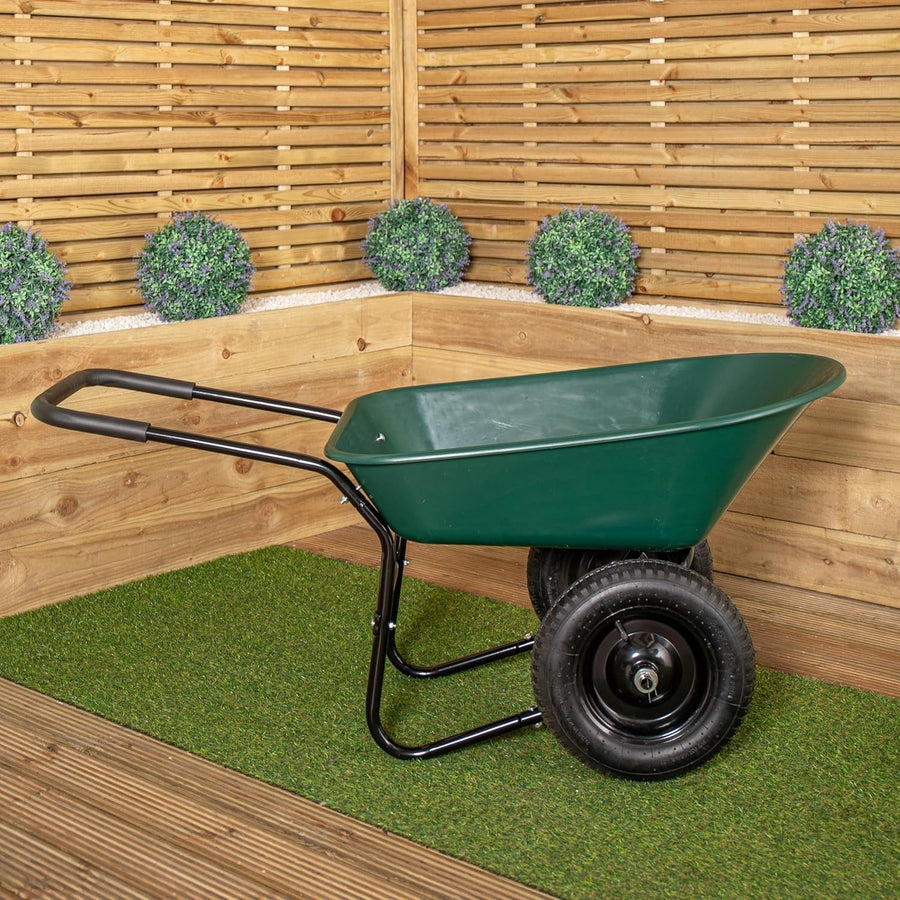 85L 2-Wheel Wheelbarrow Green – Plastic Tub w/ Pneumatic Tyres Heavy Duty 150kg