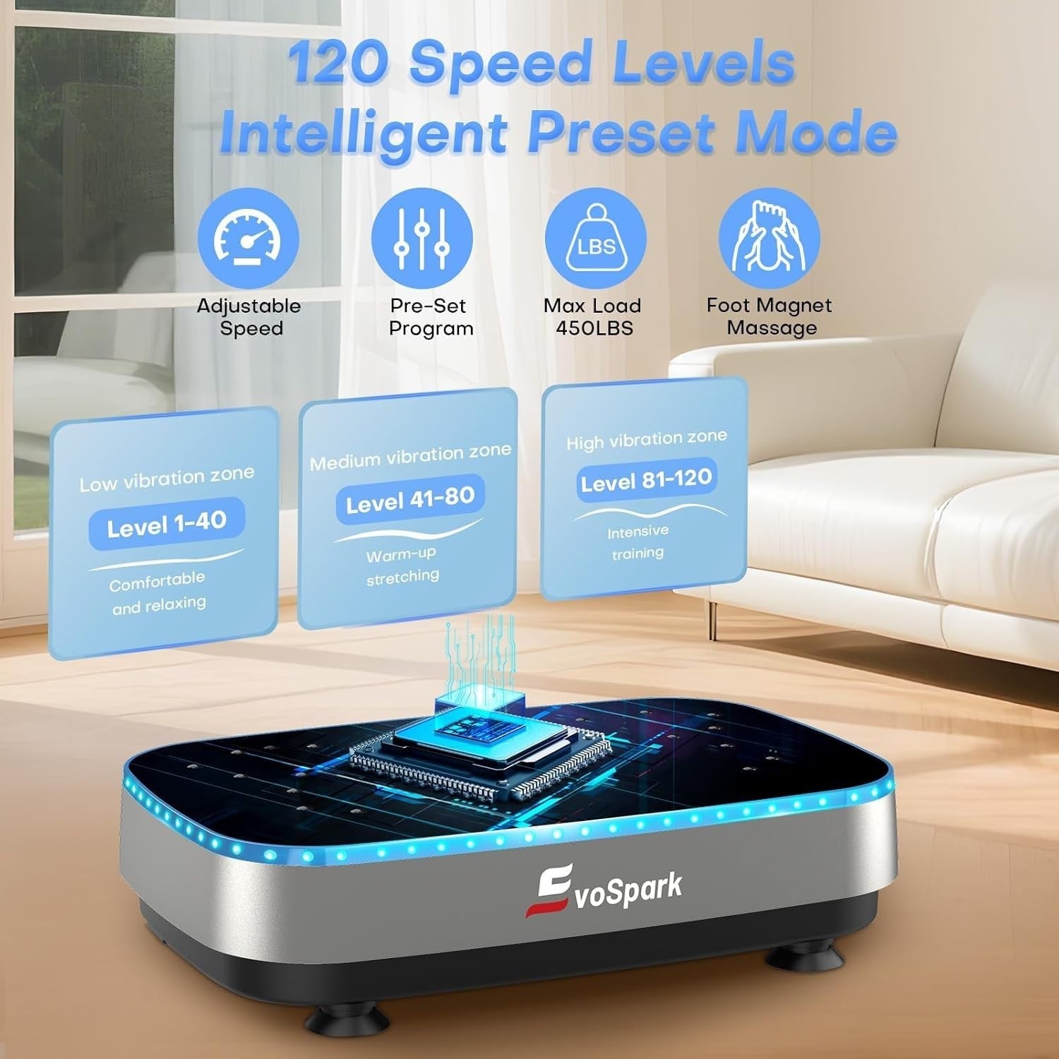 2D 3D Vibration Plate Exercise Machine 120 Speeds LED Touch Quiet