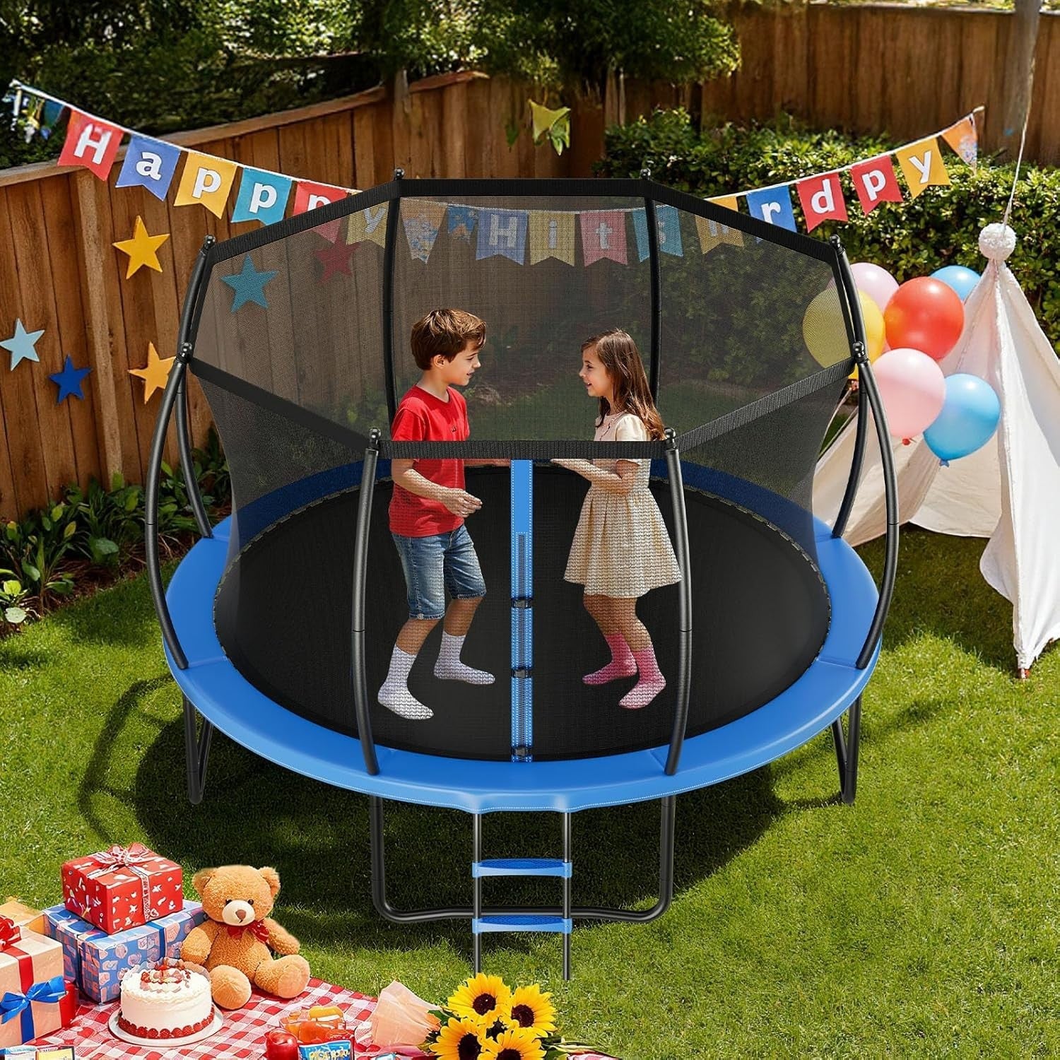 14FT Outdoor Trampoline with Safety Enclosure Heavy Duty 450LB