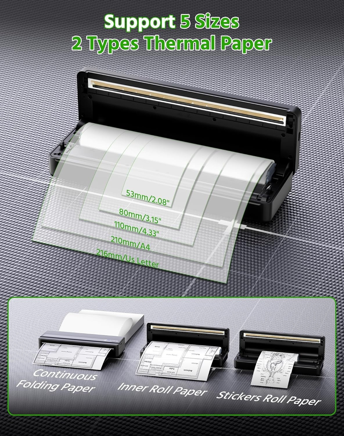 Portable A4 Bluetooth Thermal Printer Inkless 3 Rolls