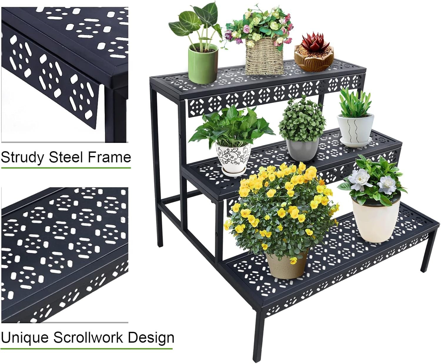 3 Tier Black Metal Plant Stand Indoor Outdoor Garden Flower Pot Display Rack
