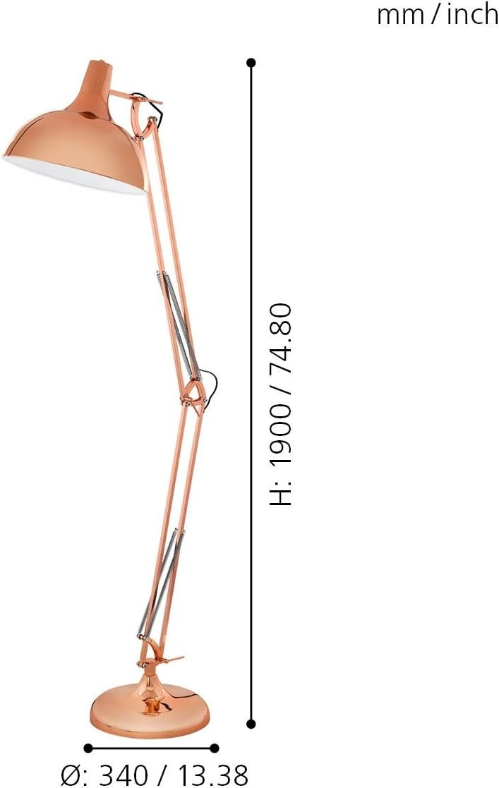 Adjustable Copper Industrial Floor Lamp with Foot Switch, 190cm